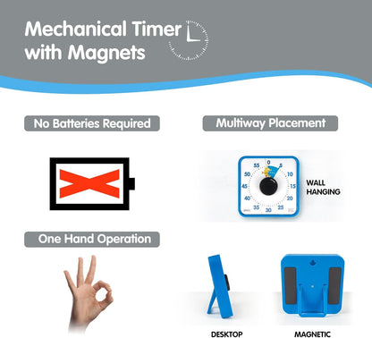 Visual Timer 7.5 inch; 60 Minute 1 Hour Countdown Timer for Kids Classroom Teaching Tool Home Office Meeting, Mechanical Countdown Clock for Exam Time Management Magnetic, Navy Blue with Colorful Disc