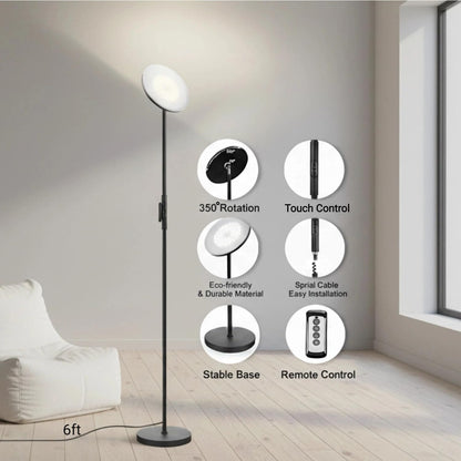 JOOFO LED Torchiere Floor Lamp with Remote, Stepless Dimmable Black