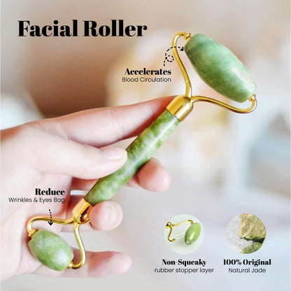 ROSELYNBOUTIQUE Gua Sha Facial Tools & Ice Roller for Face (Green) | Wrinkles Fine Lines Puffiness Massager Facial Self Care Gifts for Men Women