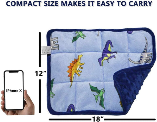 MAXTID Weighted Lap Pad for Kids 5 Pound Travel Size Mini Weighted Lap Blanket Blue Dinosaur 16"x22" for Kids Boys Sensory Gifts