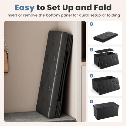 DUMOS 43 Inch Folding Storage Ottoman Bench, Large Hidden Storage Chest with Thicker Foam Padded Seat, End of Bed Foot Rest Stool for Bedroom Living Room Entryway, Load 660 lbs, Grey
