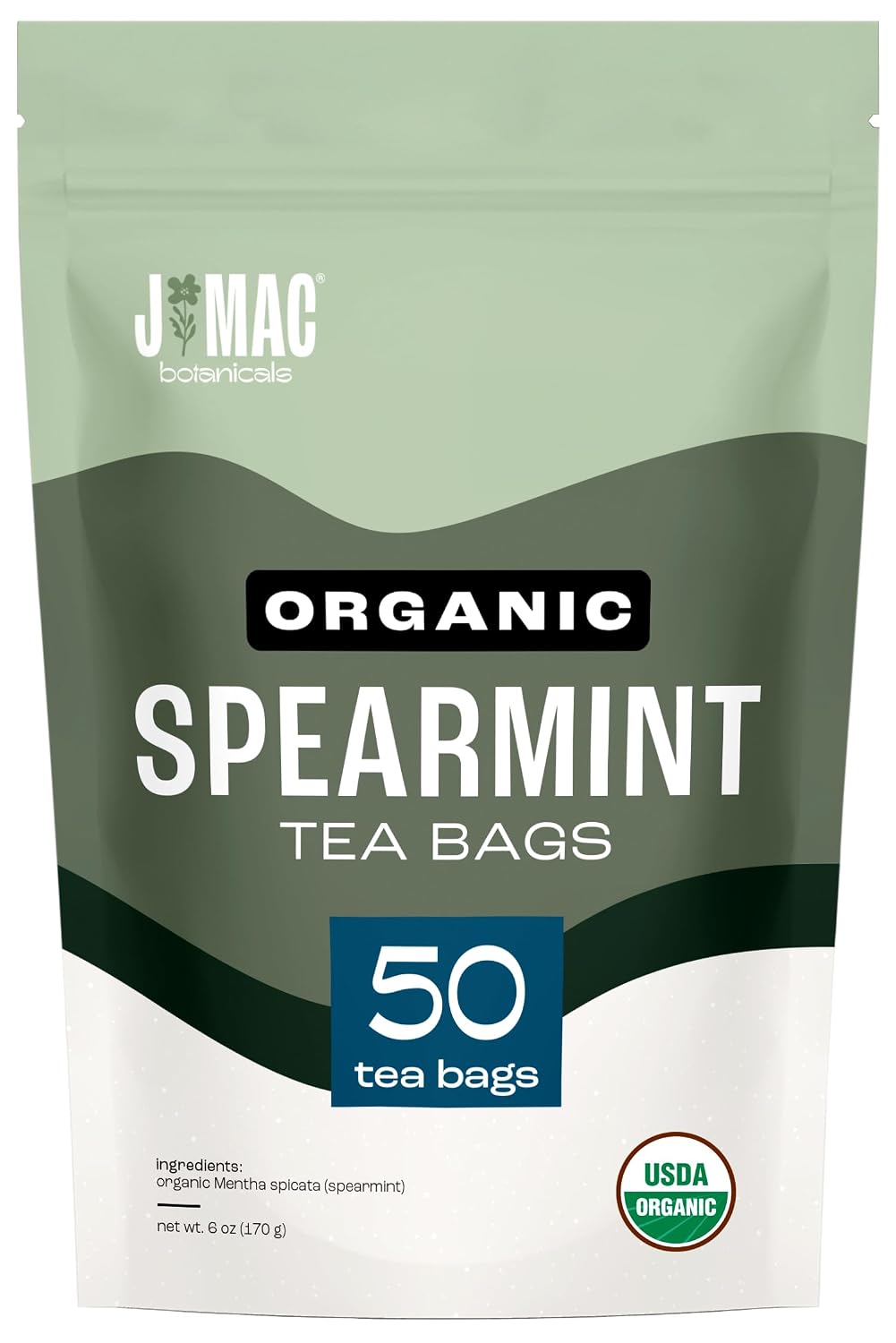 J MAC BOTANICALS Organic Spearmint Tea (50 Teabags), USDA Certified