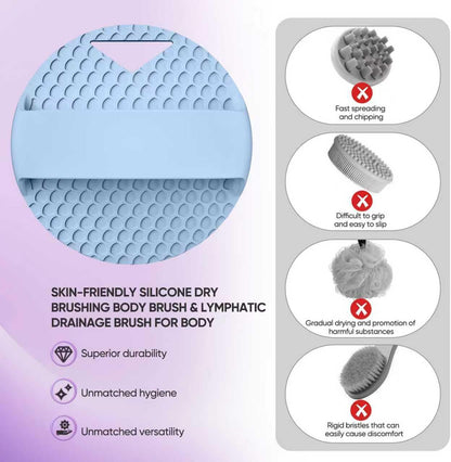 Silicone Body Scrubber -Anti Zinc Infused Exfoliating Body Scrubber | Anti Slip Silicone Loofah,Stiff & Soft Bristles for Cellulite Reduction,Blood Circulation - Black