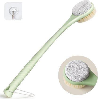 Back Scrubber for Shower, 15.7" Loofah with Handle, Back Shower Brush with Bristles and Loofah, Dry Brushing Body Brush for Cleanse Back and Hard to Reach Areas with Curved Long Handle