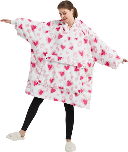 KFUBUO Wearable Blanket Hoodie for Adults Sherpa All Patterns Cat Oversized Sweatshirt Blanket with Pockets for Women