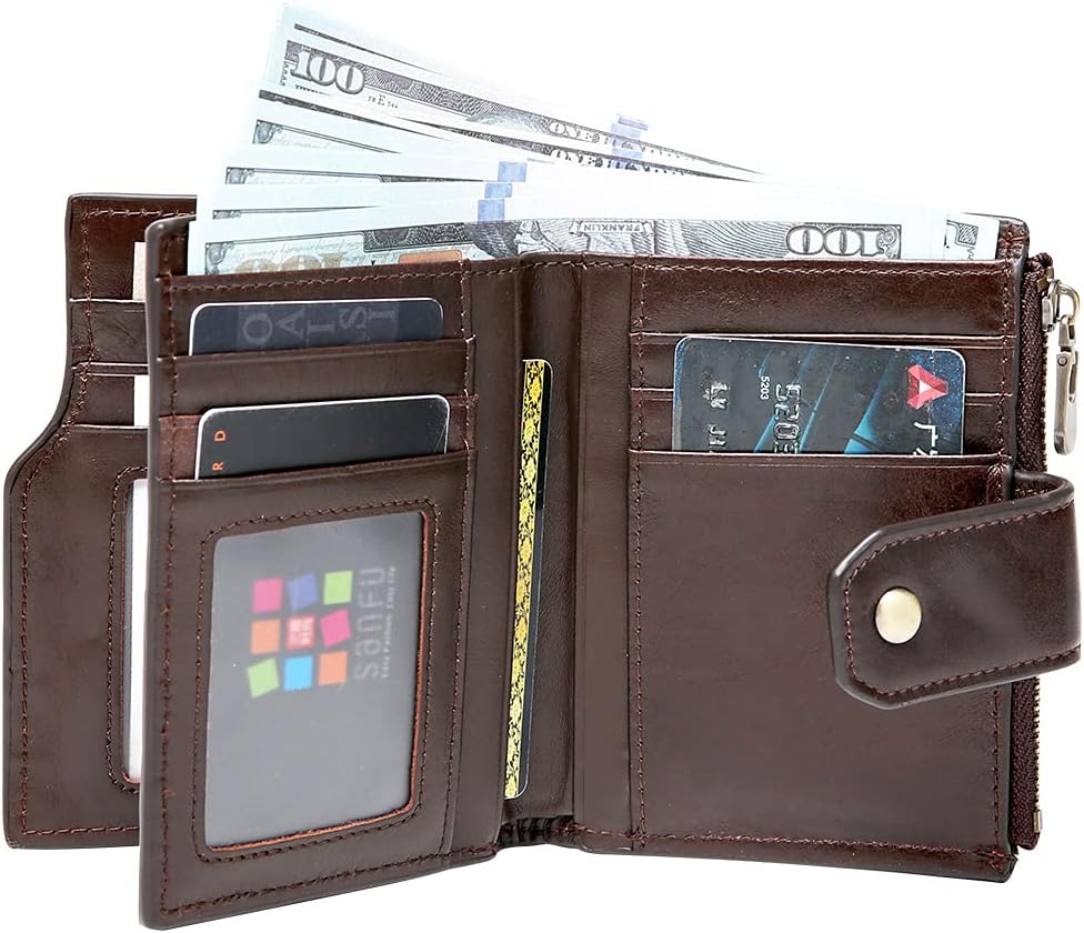 Anti-Lost Bluetooth Wallet Tracker Finder, Slim Trifold Cowhide Mens Wallet with ID Window Credit Card Holder Pocket (Coffee2-OLD)
