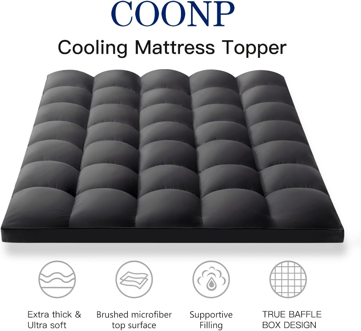 COONP Queen Mattress Topper, Extra Thick Pillowtop, Cooling and Plush Mattress Pad Cover Cotton Top Bed Topper Protector with 8-21 Inch Deep Pocket