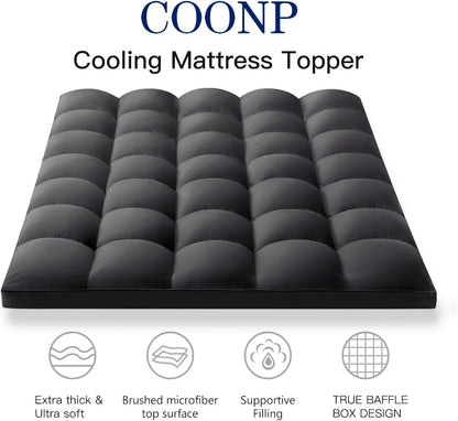 COONP Queen Mattress Topper, Extra Thick Pillowtop, Cooling and Plush Mattress Pad Cover Cotton Top Bed Topper Protector with 8-21 Inch Deep Pocket