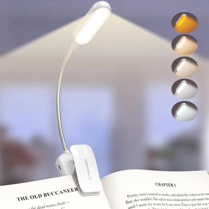 Glocusent 20 LED Reading Lights for Books in Bed, Eye Caring Reading Light, 5 Colors & 5 Brightness 3–100LM Dimmable, 1200mAh Rechargeable Book Light to 90H, Lightweight Clip on Light for Book Lovers