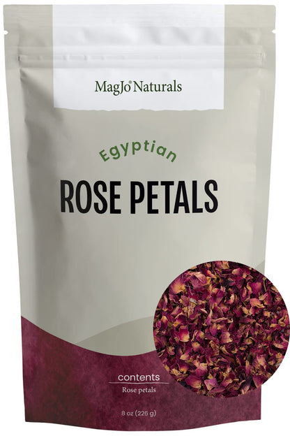 MagJo Naturals Red Rose Petals, Dried, Culinary Grade A, Harvested from Faiyum Oasis in Egypt (8 oz)