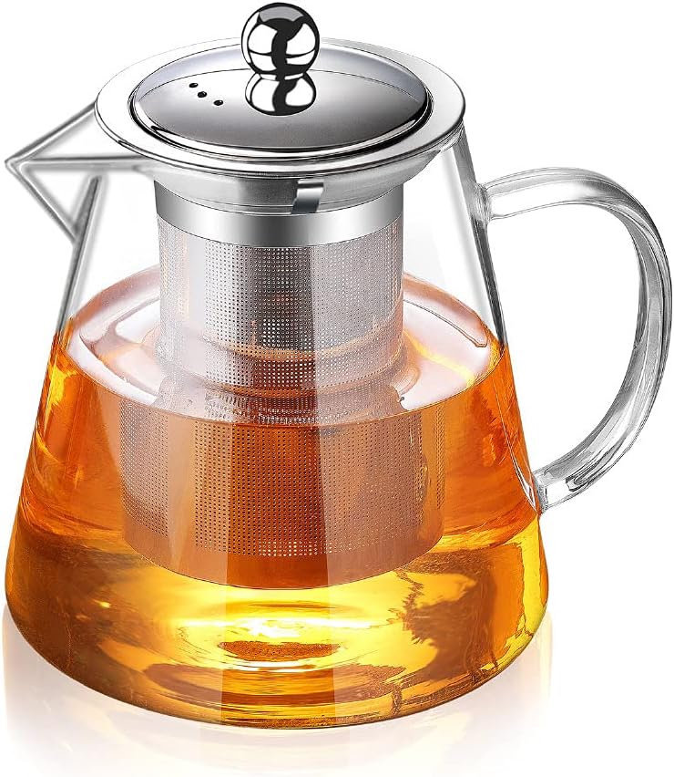 TMOST Glass Teapot with Infuser Tea Pot 950ml/32oz Tea Kettle Stovetop Safe Blooming and Loose Leaf Tea Maker Set (32oz/ 950ml)