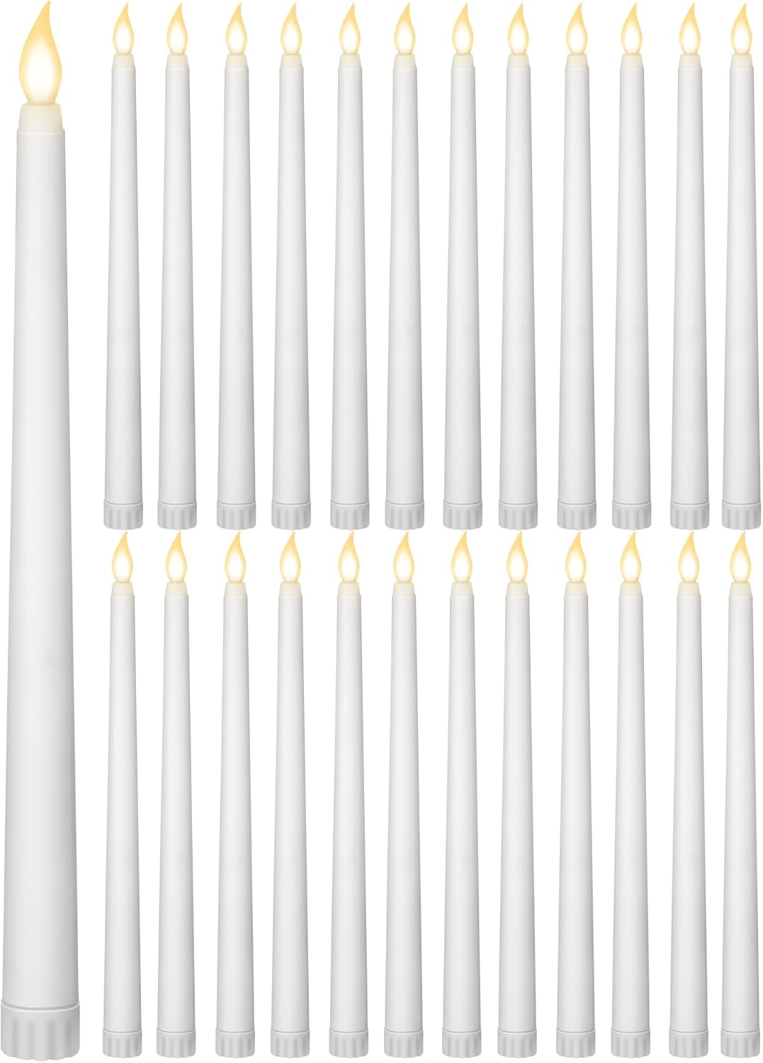 Treela 24 Pcs Flameless Taper Candles Battery Operated Bulk Fake Candles Light LED Candle Sticks Flickering Tapered for Easter Wedding Anniversary Decoration(Basic,11 Inch,Ivory)