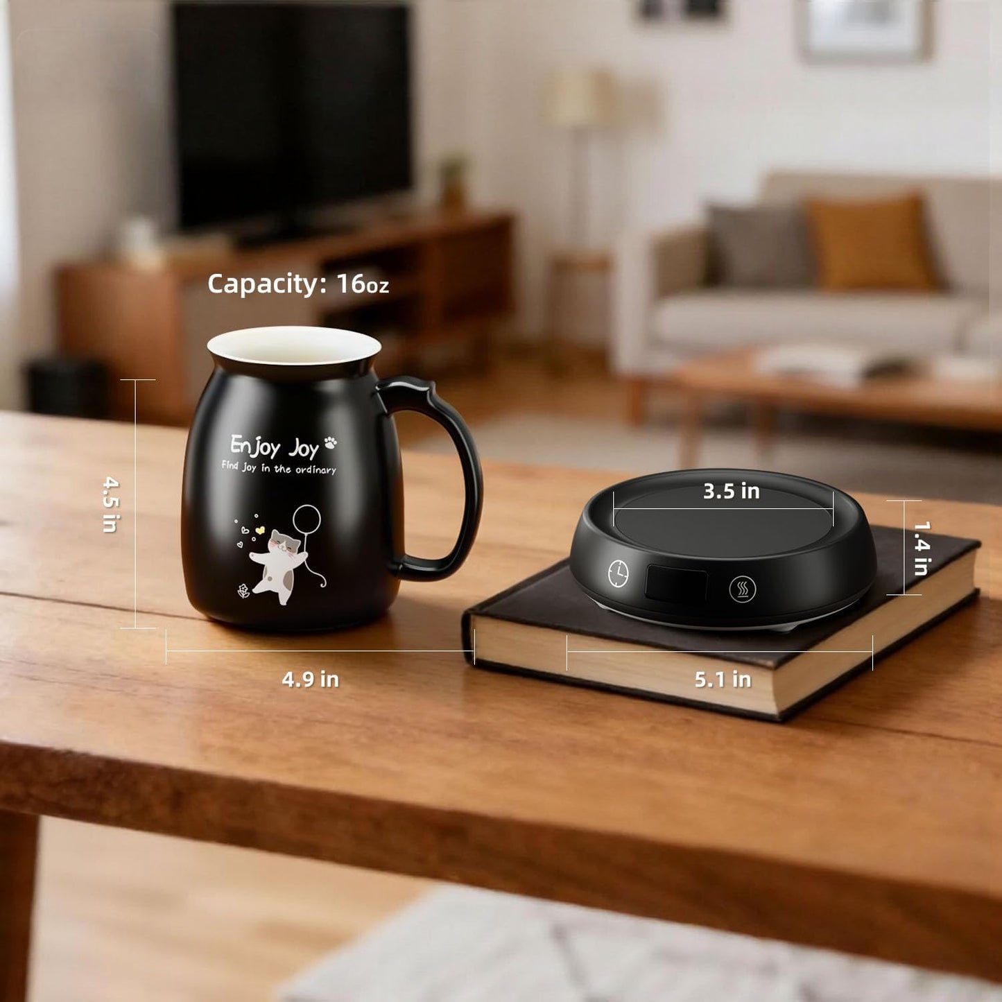 Coffee Mug Warmer Set, Smart Heated Electric Cup Warmer for Desk Office with 8H Auto Off, 1-9H Delay Startup & Shutoff Timer, 3 Temperature Control Coffee Tea Beverage Warmer, Ideal Gifts for Man