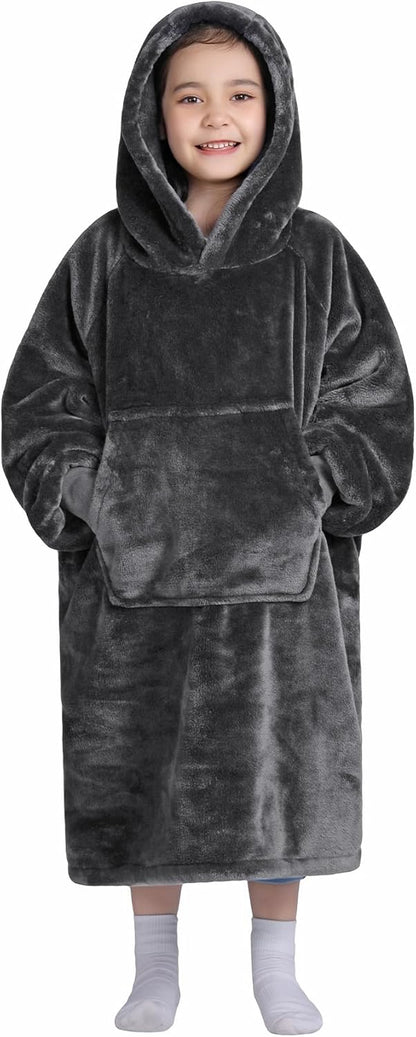 Waitu Wearable Blanket Sweatshirt Gifts for Women and Men, Warm and Cozy Giant Blanket Hoodie, Thick Flannel Blanket with Sleeves and Giant Pocket - Dark Gray