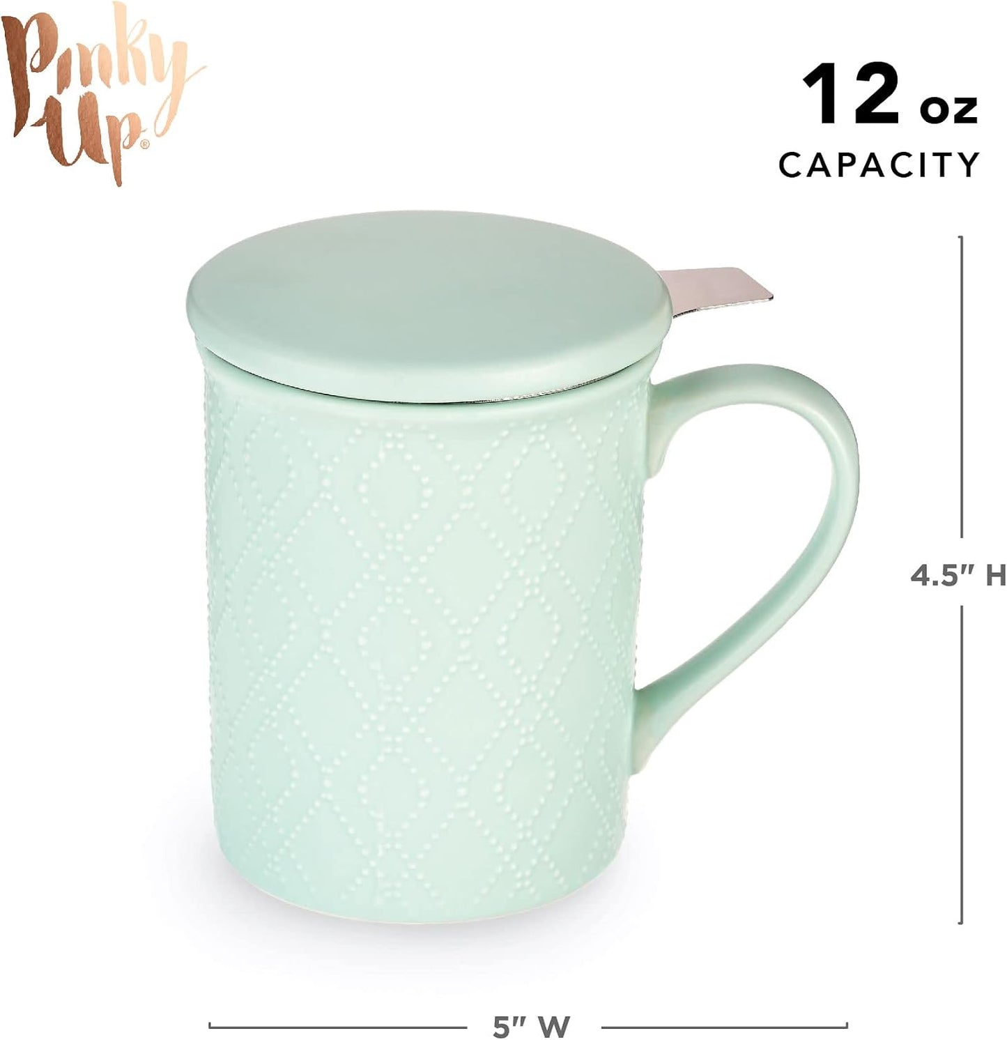 Pinky Up Annette Ceramic Tea Cup with Infuser and Lid, Travel Mug for Loose Leaf Teas, Home Office, Camping, Picnic Party, 12 oz, Set of 1, Honeycomb
