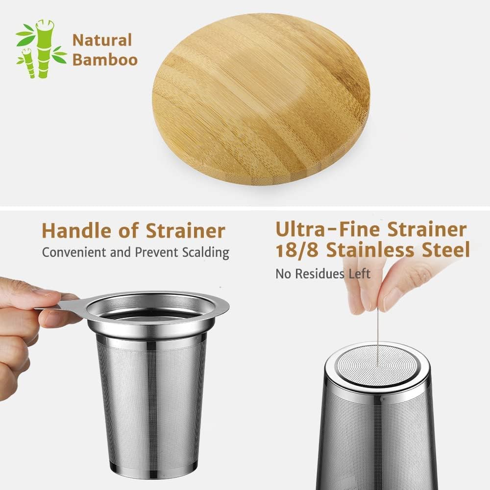 glastal Tea Infuser Mug 14.5oz Glass Tea Cup with Removable Stainless Steel Infuser and Lid, Double-walled Black Glass Tea Cup Teacup for Loose Leaf Tea, Birthday for Parents Dad Mum Friends Office