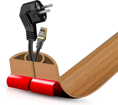 Floor Cord Cover Self Adhesive Cord Hider,10FT Cable Management, Extension Strip Protector for Wires, Prevent Cable Trips for Offices, Gyms, Exhibitions Cavity 0.39"(W) x 0.27"(H) BrownWood