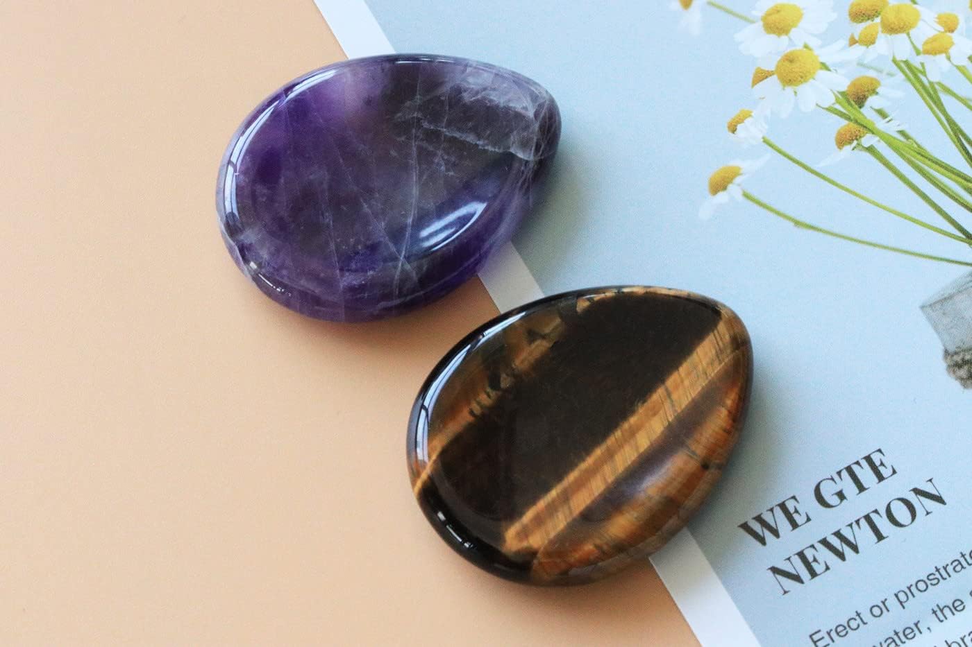 YATOJUZI Thumb Worry Stones for Anxiety Stress Relief Items Healing Crystals Natural Amethyst Rose Quartz Crystal Palm Pocket Stone Gemstones Meditation Reiki Spiritual Gifts for Women Men 2PCS