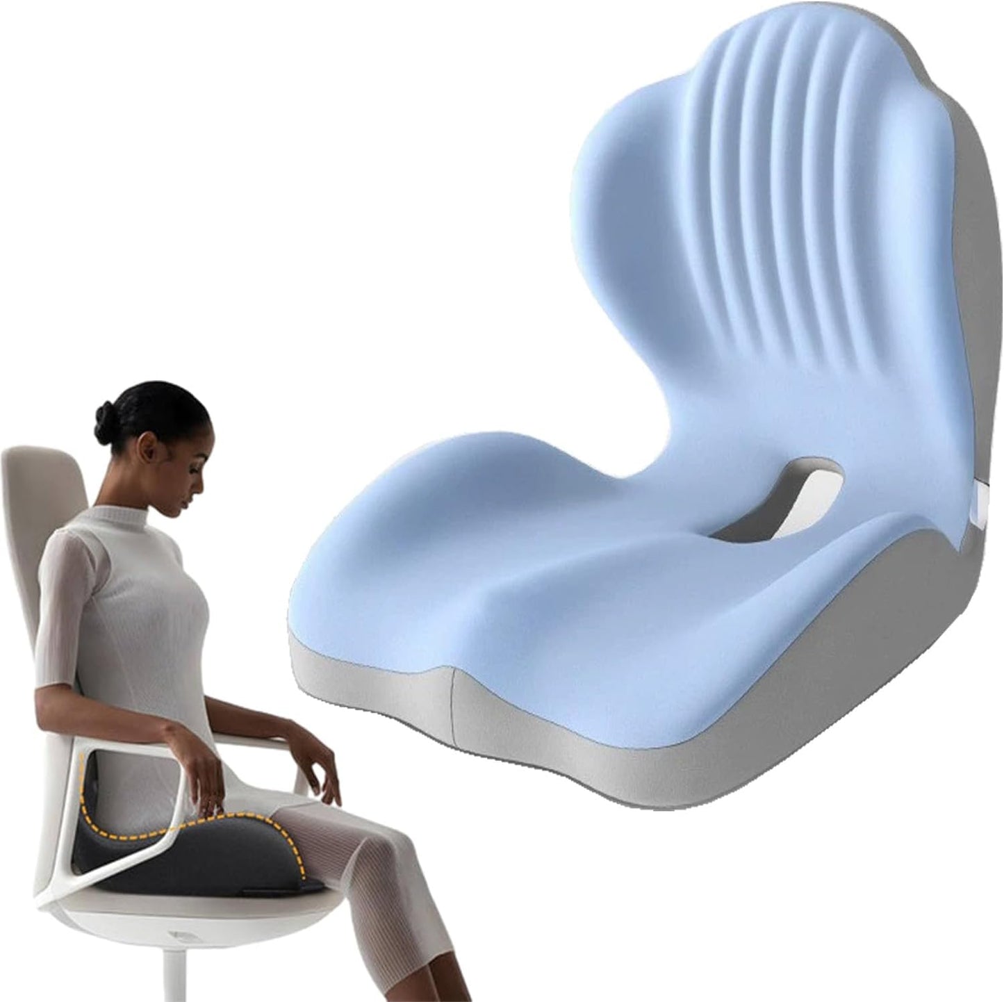 Posture and Seat Cushion, 2025 Upgrade Memory Foam L-Shaped Integrated Seat Cushions, Posture Corrector Seat Cushion for Lower Back Tailbone Protection, Lumbar Support (Black)