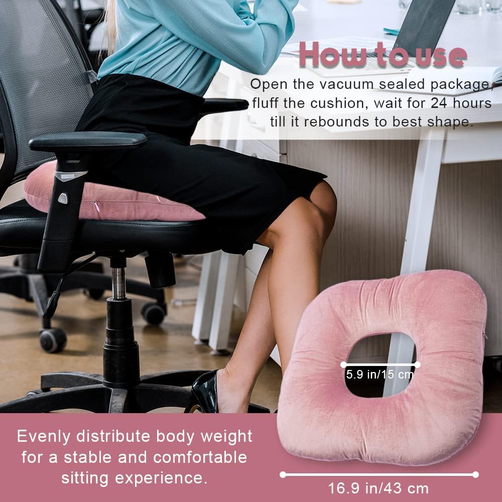 Stuffed Donut Pillow Seat Cushion | for Tailbone and Coccyx Pain, Hemorrhoids, Bed Sores, Pregnancy, Prostate, Surgery Recovery, Sitting Pressure Relief, for Home, Office and Car (Grey)