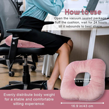 Stuffed Donut Pillow Seat Cushion | for Tailbone and Coccyx Pain, Hemorrhoids, Bed Sores, Pregnancy, Prostate, Surgery Recovery, Sitting Pressure Relief, for Home, Office and Car (Grey)
