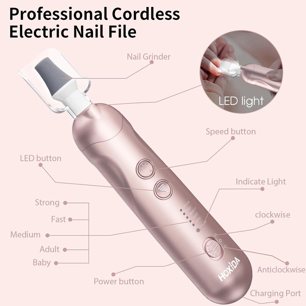 Hoxida Nail Drill Grinder for Senior Thick Toenail Manicure Pedicure Kit
