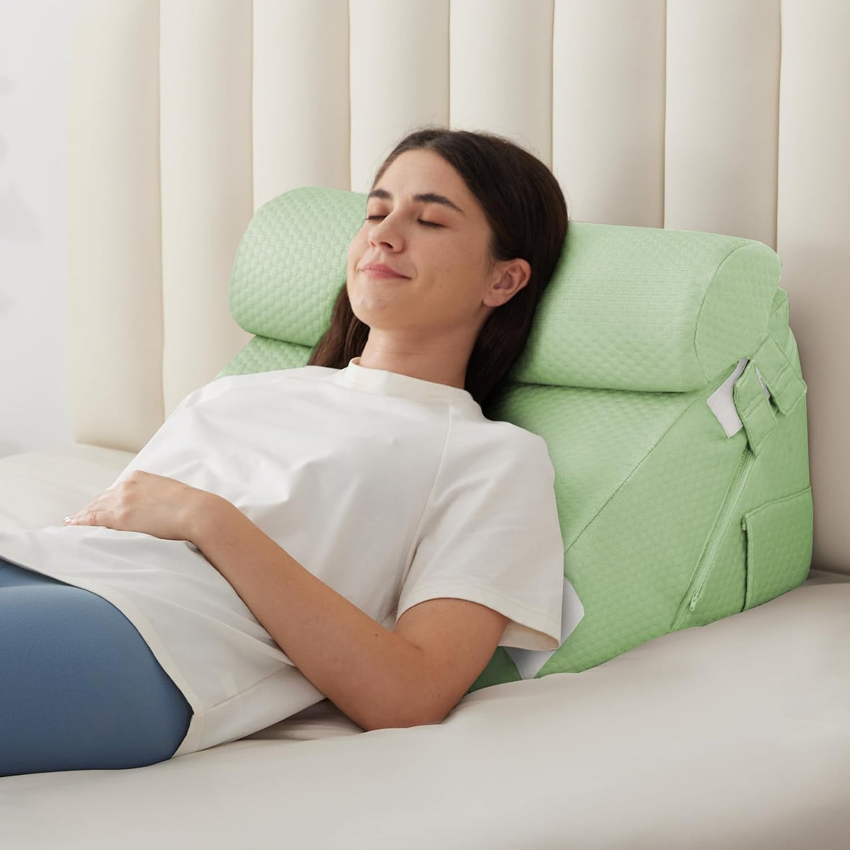 BIEEZZK Wedge Pillow Set for After Surgery, Wedge Pillow for Acid Reflux, Bed Wedge Pillow with Adjustable 9&12inch for Headboard,Sleeping, Orthopedic Memory Foam for Neck&Back Support, White/Grey