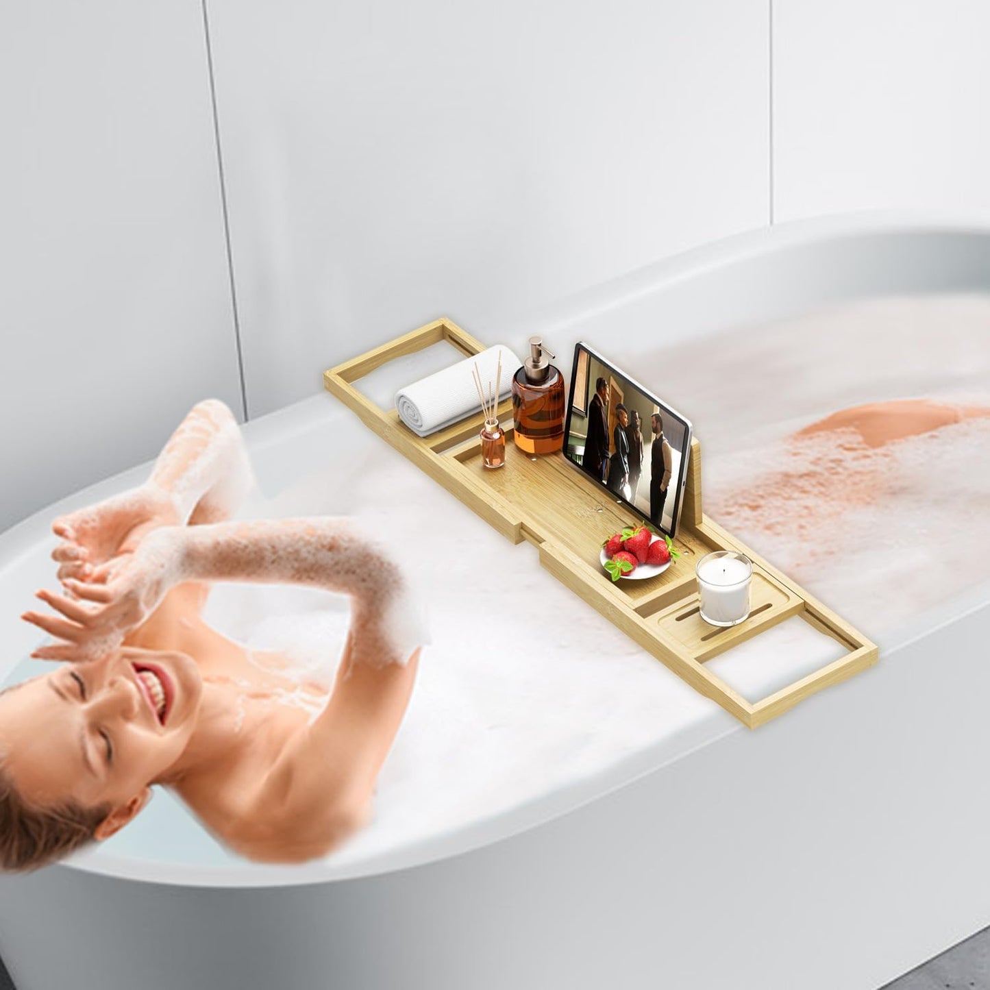 Banlilu Bathtub Tray - Bath Tray Expandable - Bath Tub Tray Table for Bathtub, Ajustable Size, Fits Most Tubs