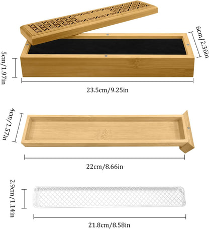Wooden Incense Holder Burner with Storage - Incense Stick Holder & Ash Catcher for Meditation, Yoga, Bedroom, Study, Office - Exquisite Incense Burner for Home Decor