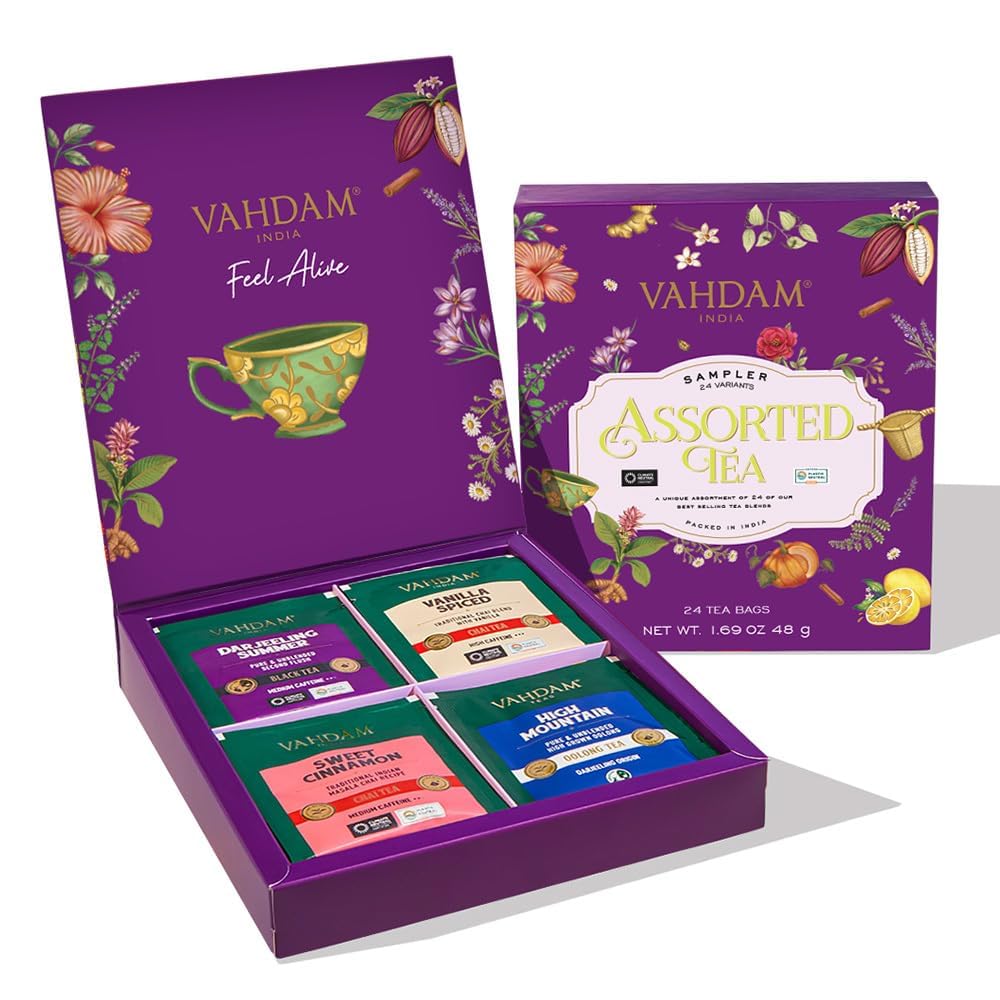 VAHDAM, Assorted Black Tea Loose Leaf Tea Gift Set (10 Flavors) Gift Ideas for Women & Men | Directly Sourced From Assam and Darjeeling | Resealable Ziplock Pouch