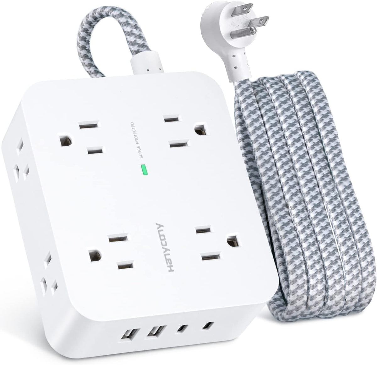 HANYCONY Surge Protector Power Strip, 1080J, 5 Ft Braided Extension Cord