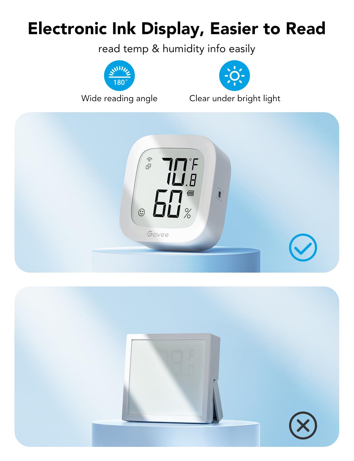 Govee WiFi Thermometer Hygrometer H5103, Indoor Bluetooth Temperature Humidity Sensor with Electronic Ink Display, App Notification Alert, Free Data Storage Export, Digital Remote Monitor for Bedroom