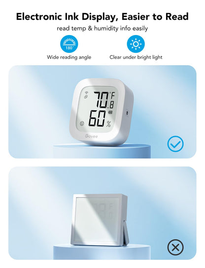 Govee WiFi Thermometer Hygrometer H5103, Indoor Bluetooth Temperature Humidity Sensor with Electronic Ink Display, App Notification Alert, Free Data Storage Export, Digital Remote Monitor for Bedroom