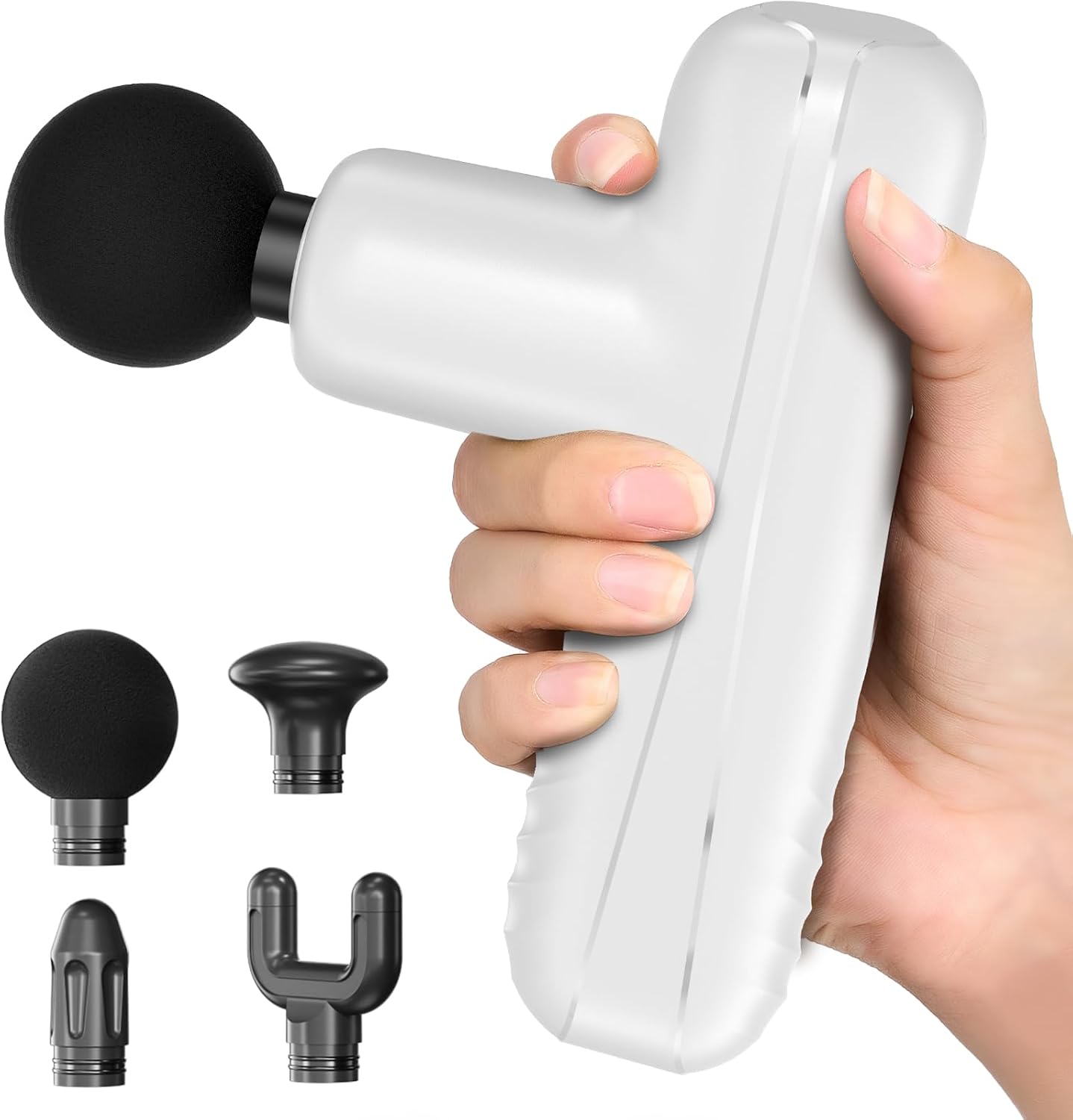 Mini Massage Gun, Powerful Handheld Muscle Massager for Muscle Relaxation, Deep Tissue Percussion Small Massage Gun Travel Massager with 4 Massage Heads Silent Brushless Motor, Black