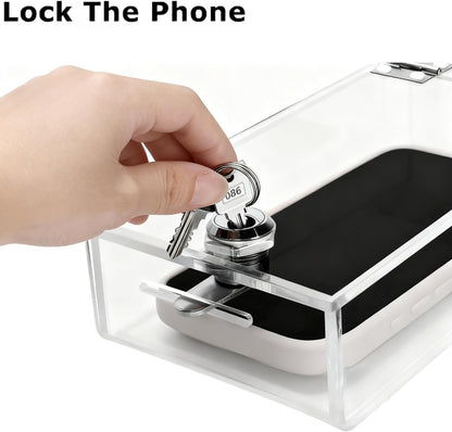 Cell Phone Lock Box, Mobile Phone Safe Jail Box with 2 Keys Transparent Storage Phone Locker Phone Acrylic Key Staff