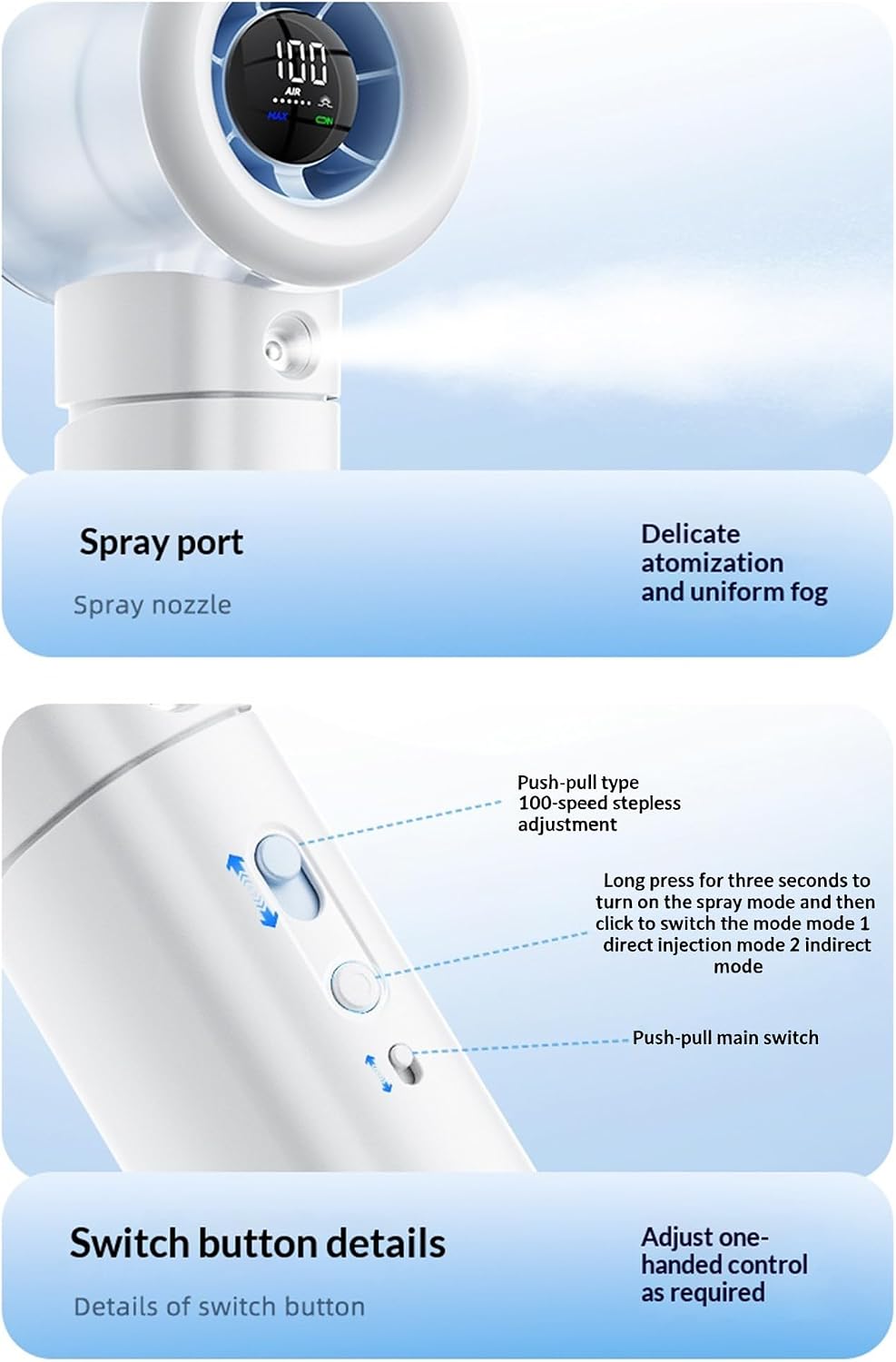 Handheld Turbo Misting Fan with LED Display & Safety Lock
