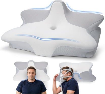 CPAP Pillow for Side Sleeping, 2-IN-1 Cervical Neck Pillow for Pain Relief, Cooling Memory Foam Pillows with Anti-Roll Support Pillar Ergonomic Orthopedic Pillows for Side Back & Stomach Sleepers