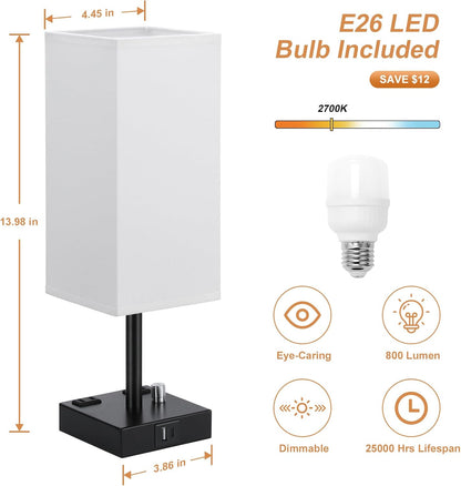 Bedside Table Lamps Set of 2 for Bedroom - Dimmable, USB C+A, 2 AC Outlets
