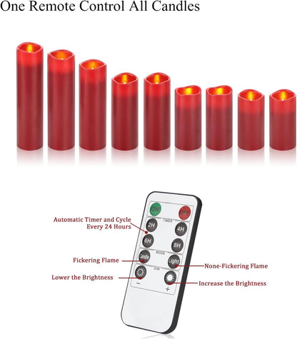 antizer Flameless Candles Led Candles Pack of 9 (H 4" 5" 6" 7" 8" 9" x D 2.2") Real Wax Battery Candles with Remote Timer for Home Fireplace Decor Wedding Festival Decor (Ivory 9 Pack)