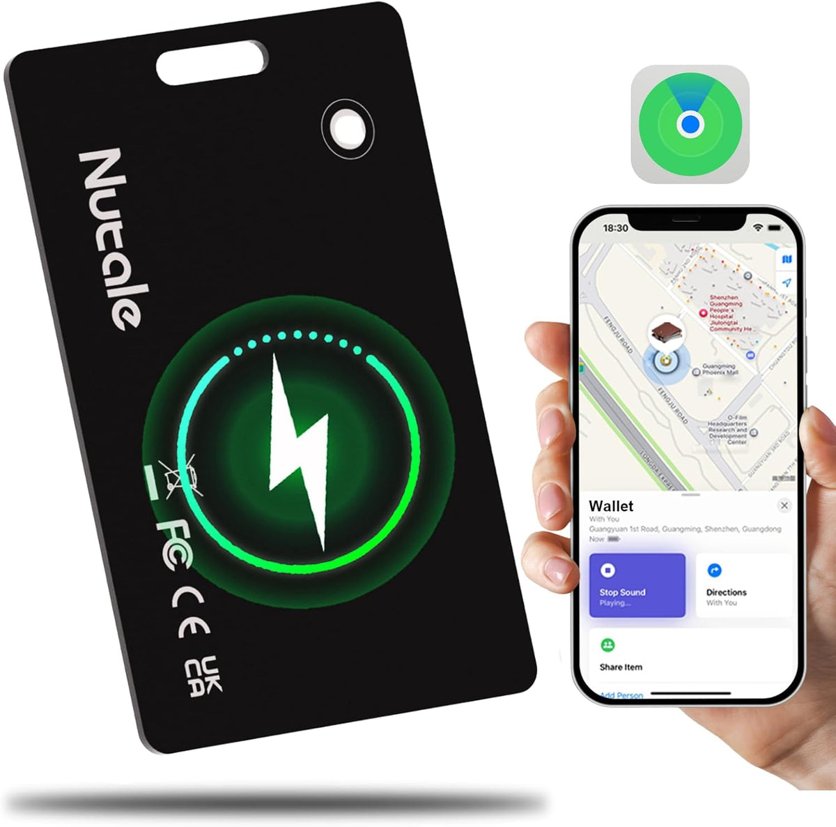 Rechargeable Wallet Tracker Tag Card, Works with Apple Find My