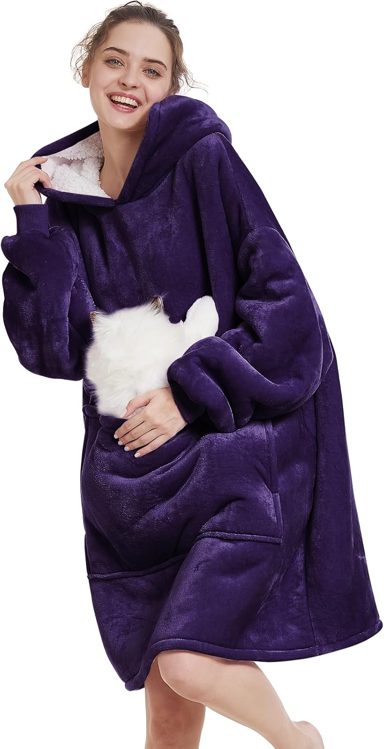 Aemilas Wearable Blanket Hoodie - Warm Sherpa Blanket Sweatshirt as Gifts for Adult Women Mom Men, One Size Fits All