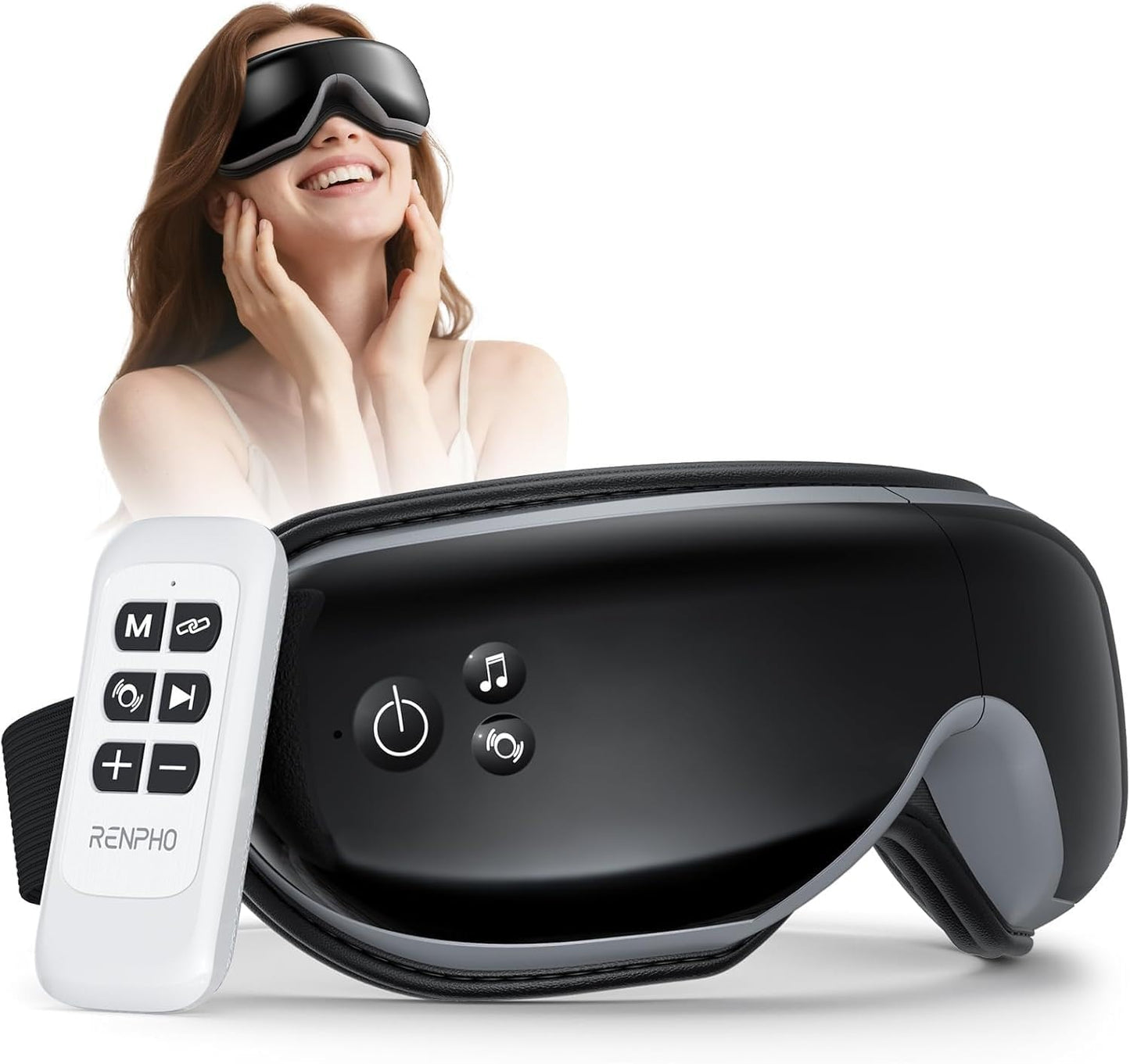 RENPHO Eye Massager with Heat, FSA Eligible HSA,Gifts for Men,Women,Eyeris 1 Eye Massager with Remote, Sleep Mask for Relieves Head Tension, Soothe & Refresh, Enhance Rest, White