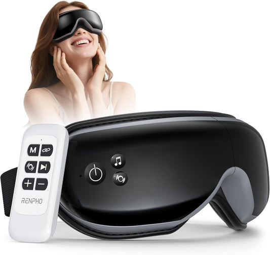 RENPHO Eye Massager with Heat, FSA Eligible HSA,Gifts for Men,Women,Eyeris 1 Eye Massager with Remote, Sleep Mask for Relieves Head Tension, Soothe & Refresh, Enhance Rest, White