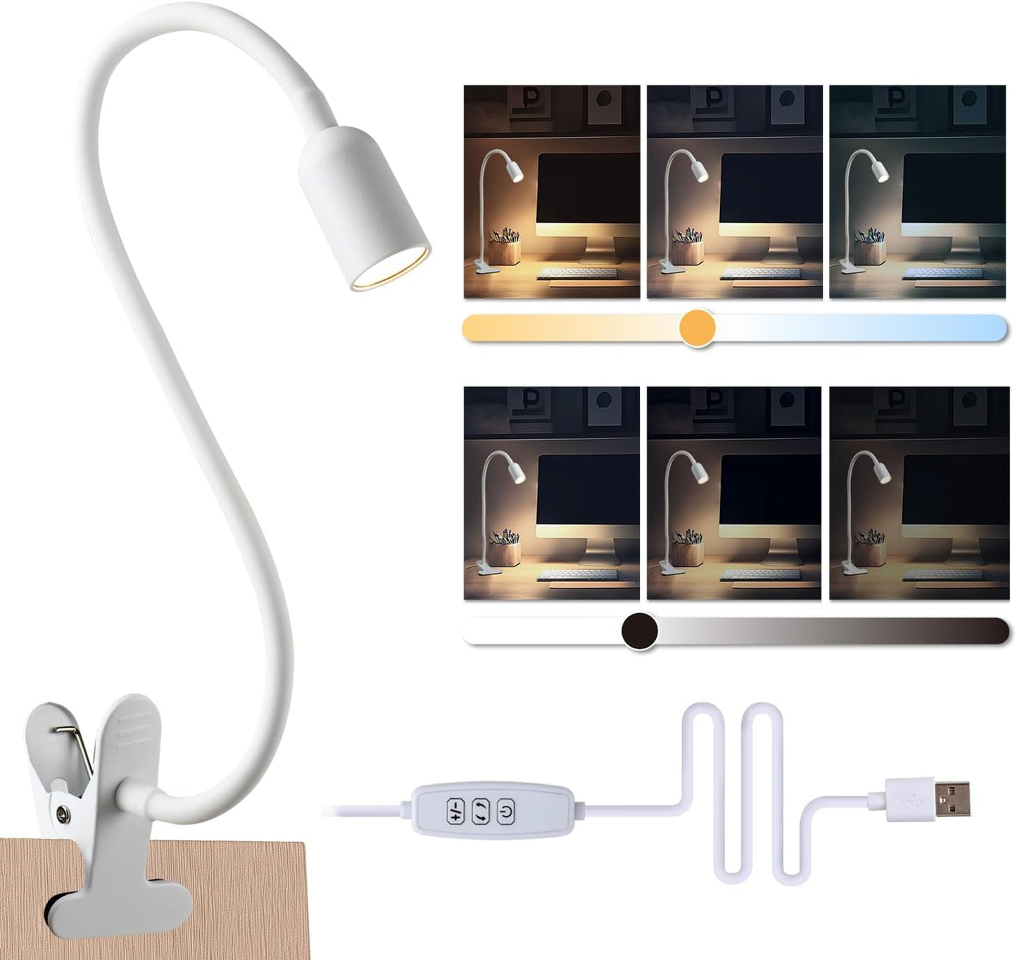 DAMI LED Reading Light for Bed Headboard – Dimmable Clip-On Book Light with Flexible Gooseneck, Adjustable Color Temperature (3000/4000/6000K), USB-Powered Desk Lamp for Dorms and Home
