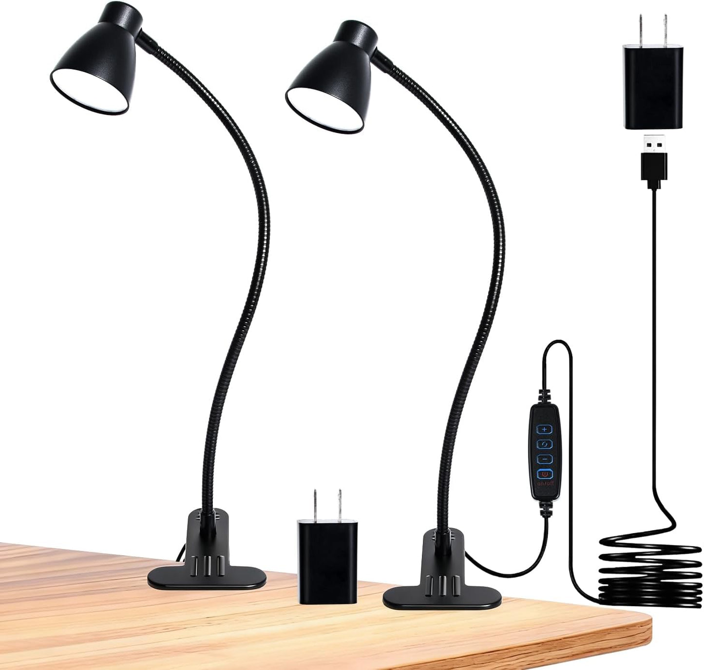 CRI 90+ Eye-Care Clip Light for Reading, 6W Small Clamp Lamp for Desk, Flexible Gooseneck Clip Lamp for Bed Headboard with 3 Color Modes & 10 Brightness(Adapter Include)