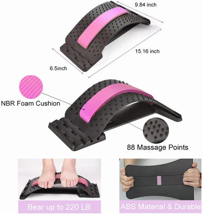 Back Stretcher for Lower Back Pain Relief, 4 Level Adjustable Lumbar Cracker Board Massager, Stretching Device for Scoliosis, Sciatica (Purple)