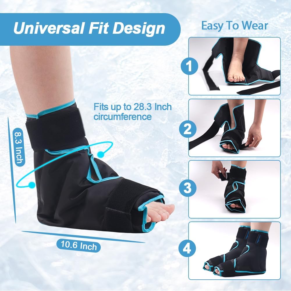NEWGO Foot Ice Pack Wrap for Plantar Fasciitis Relief, 360° Full Coverage Reusable Gel Ice Boot for Heel & Ankle Pain, Cold Compression for Swelling, Achilles Tendonitis & Ankle Sprain- Black