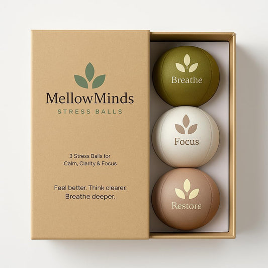 MellowMinds Stress Balls for Adults — 3-Pack Therapy Hand Balls for Stress Relief, Anxiety & Focus | Soft, Medium & Firm Resistance | Premium Minimalist Desk Wellness Gift for Office & Home
