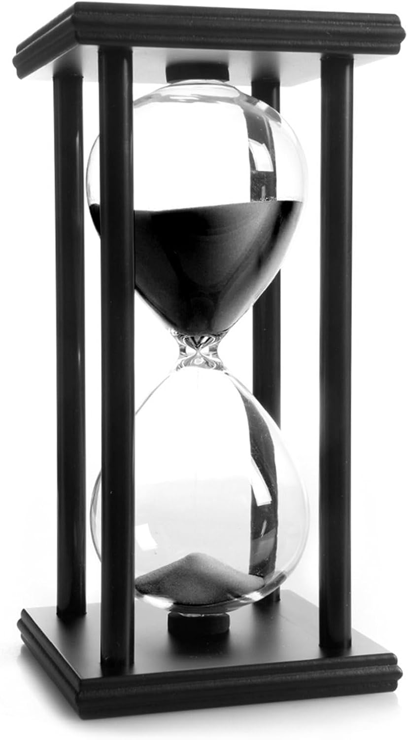 Hourglass 60 Minutes White Sand Timer, Black Wooden Frame Sandglass