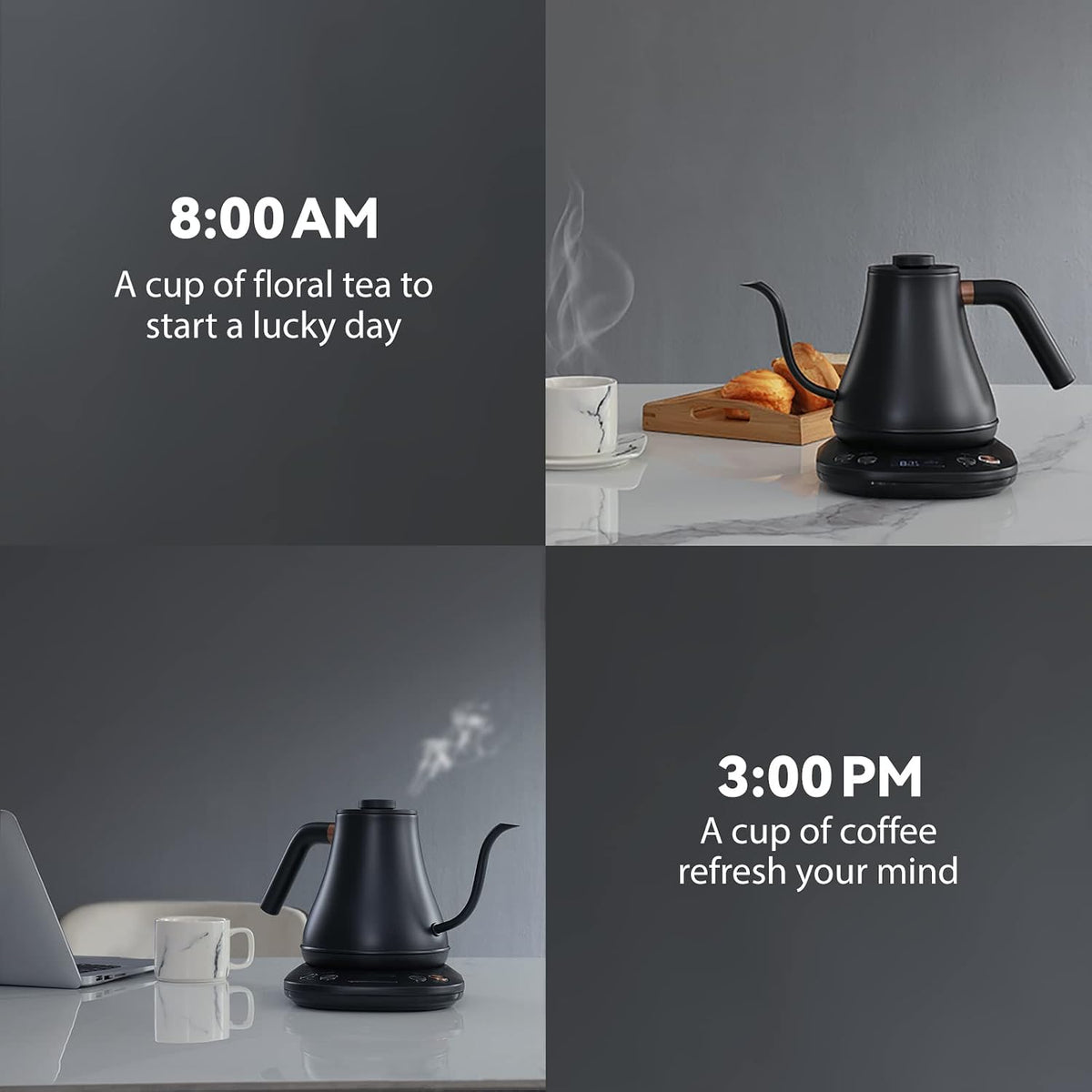 Mecity Electric Gooseneck Kettle With LCD Display Automatic Shut Off Retro Coffee Kettle Temperature Control Hot Water Boiler to Pour Over Tea, 1200 Watt Quick Heating Tea Pot, 0.8L, Stainless Steel